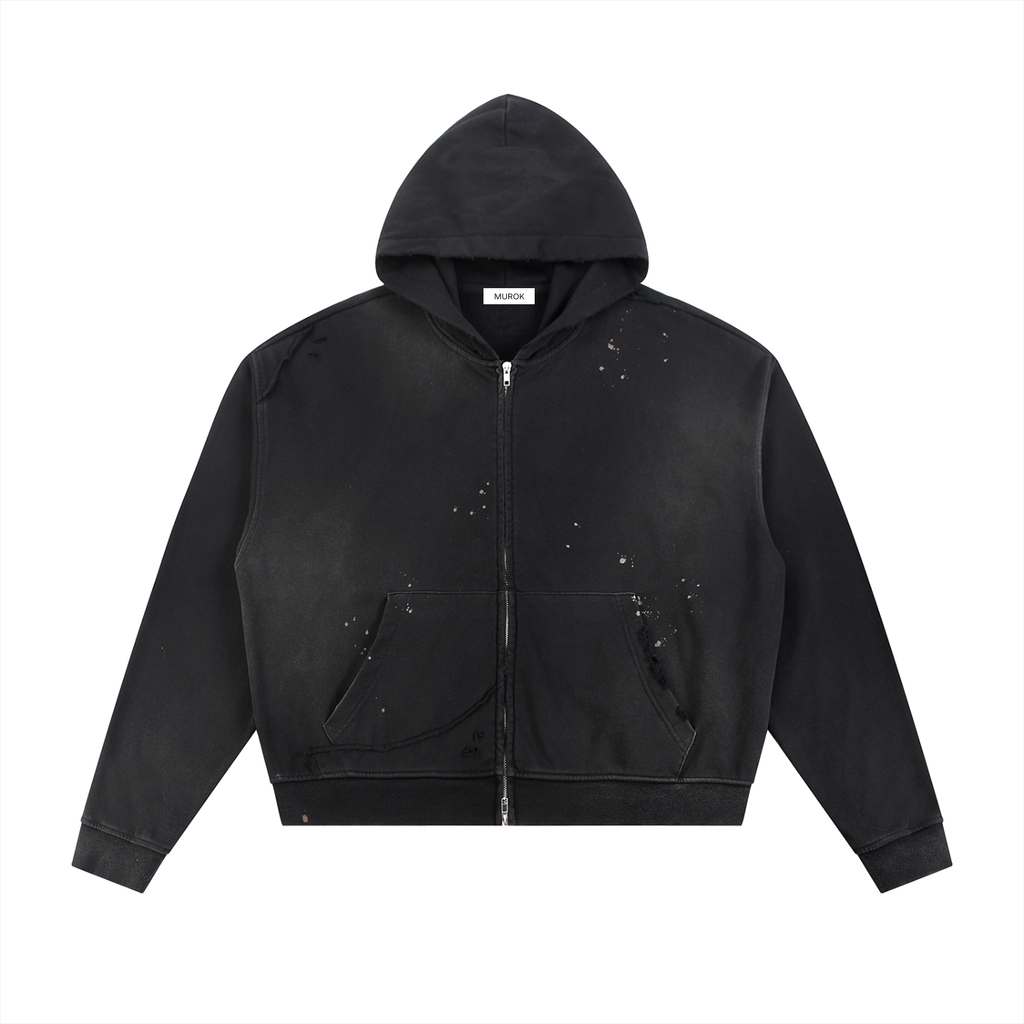 MUROK Fade Frayed Zip Hoodie